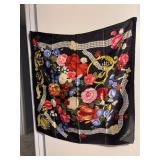 Authentic Mikimoto 100% Silk Scarf with beautiful floral, gold and pearl design - 34” square