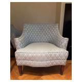 Very solid unmarked accent chair with damask floral upholstery - front legs have brass tips - 29-3/4 x 21 x 16 tall to seat (29 tall overall)