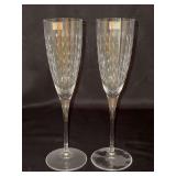 Set of (2) HOYA Crystal Princess Champagne Flutes - 9-3/4” tall