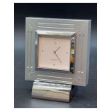 NIB Silver-tone Mikimoto square face quartz table clock and stand