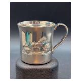 Tiffany & Co. sterling baby cup with embossed rocking horse motif - 2-1/2” tall - no box - 92 grams