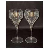 Set of (2) HOYA Crystal Peony White Wine Glasses - 7” tall