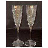 Set of (2) HOYA Crystal Princess Champagne Flutes - 9-3/4” tall