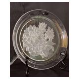 NEW Stunning HOYA Lead Crystal Plate with Frosted Chrysanthemum Motif - 8-1/4” - CDS911F