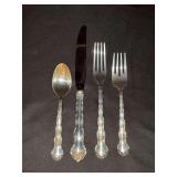 Sterling 4-pc. place setting of Tara by Reed & Barton - includes dinner fork, salad fork, teaspoon & knife - weight of everything except knife is 126.5 grams