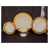 4-pc. Place setting of Philippe DeShoulieres Marquis Black/Blue Fine China (cup is cobalt blue) - includes dinner plate, salad plate, dessert/bread plate, cup