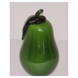 Murano-style blown art glass green pear. 4.5 in tall.