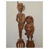 Vintage 23-in fork and 17-in wood spoon characters Don Quixote and Sancho Panza from the 1970s