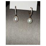 Sterling silver with gold overlay freshwater Pearl and diamond chip earrings