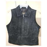Brandon Thomas black suede leather vest with collar, front zipper, and two front pockets.