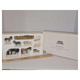 Dept 56 Heritage Village collection, New England Village series, FARM ANIMALS. Set of 8 hand painted porcelain accessories with eight hay bales.