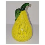Murano-style blown art glass yellow pear. 5 in tall.