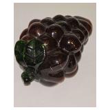 Murano-style blown art glass grape cluster with leaf and stem.