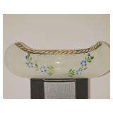Clambroth glass ( semi-translucent milky glass) souvenir canoe dish,  produced around the turn of the 20th century. 2.25x6 x 2 in tall.
