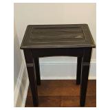 Black four leg distressed look wood table. 14.5 x 10 x 20 in tall.