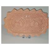 Bordallo Pinheiro pink rabbit sandwich tray from Portugal featuring charming embossed bunnies and scalloped floral borders. 13.25 x 8.25 in tall.