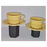 Two Bordallo Pinheiro Yellow Bunny Rabbit Cup and Saucer Sets.