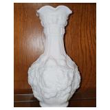 Indiana Glass Colony Harvest milk glass dimensional vase. 10.5 in tall