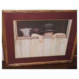 Framed print of "My Calf" by the late American artist Nancy Noel. Certified stamp on print. 28.5 x 24 in tall.