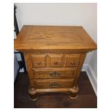 Rock City Furniture Company three drawer oak nightstand. 18.5 x 25.5 x 28.5 in tall.