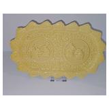 Bordallo Pinheiro yellow rabbit sandwich tray from Portugal featuring charming embossed bunnies and scalloped floral borders. 13.25 x 8.25 in tall.