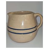 Stoneware crock pitcher. 6x6x6 in tall at widest points.