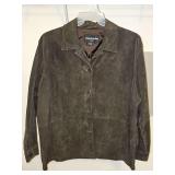 Margaret Godfrey woman dark brown suede shirt/jack. Unlined and no pockets. No size label. Probably 2X.