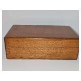 Wooden storage box with visible corner dovetail joints. 11.75x6.5x4 in tall.