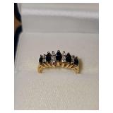 14k yellow gold ring with blue and clear stones. Size 6 weighing 2.8 g