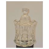 EAPG clear cut-crystal lidded candy dish, featuring a starburst and fluted panel design with a matching lid. 4 in diameter x 6.5 in tall