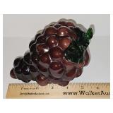 Murano-style blown art glass grape cluster with leaf and stem.