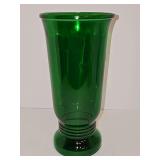 Mid-century NAPCO 1168 ClevelandO USA emerald green glass vase featuring a ribbed foot and flared rim. 10.5 IN TALL. Unusual mark in last photo??