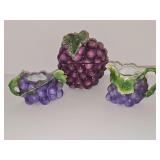 Grape motif candy dish, creamer, and sugar bowl.