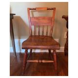 Early American Antique 19th Century colonial chair with single plank slab seat and maple hitchcock back - 15-3/4 x 13-1/2 x 16 tall to seat (32-1/2 tall overall)