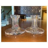 Pair of 4" Waterford Single Light Crystal Candlesticks - wax residue inside one
