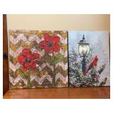 Grouping of (2) wrapped canvas wall art - 24” square and 18 x 24 (scratched)