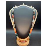 Vintage multi-colored polished stone statement necklace, featuring an assortment of earthy agate and carnelian beads in mixed shapes
