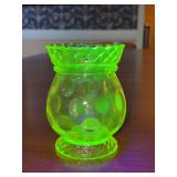 Antique Central Glass Works Vaseline Canary Glass Rope & Thumbprint Sugar Bowl - 4-3/4” tall