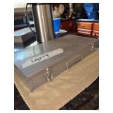 Empty Brumberger stackable metal storage box - divided for screws, nails, clamps and other shop supplies - 14-1/2 x 7-1/2 x 2” tall