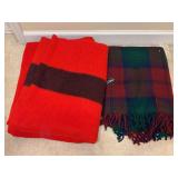 Hudson’s Bay Point red/black wool blanket and like new “Coming Home” 100% Acrylic plaid lap blanket with Valent patch