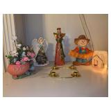Grouping of Holiday decor - resin/ceramic - Easter, Christmas, Thanksgiving - white resin angel needs batteries