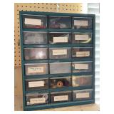 (1) stackable blue metal small-parts storage cabinets with clear plastic drawers - 14-1/2 x 6-1/2 x 18 tall