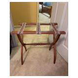Wooden Mid-Century Folding Luggage Stand with soft decorative cotton straps - 22 x 13-1/2 x 27 tall