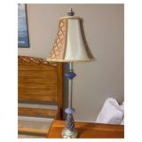 Decorative candlestick lamp with silk-like paneled shade - 29-1/4 tall