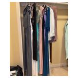 Grouping of women’s formal wear - dresses and pant sets - sizes S/2/4/14 - makers include Jessica Howard, XSCAPE, Jade Couture, R&M Richards, Betsy Adam