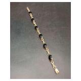 Sterling link bracelet with black onyx-like stones - 12 grams