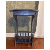 Dark gray painted wooden accent table with an oval top and a single small drawer - 20 x 11 x 25-1/2 tall