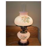 Vinrage hand-painted floral hurricane parlor lamp in the classic "Gone with the Wind" double-globe style