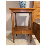 Antique Early American Pine Wood Accent Table with bottom drawer - 18 x 14-1/2 x 27-3/4