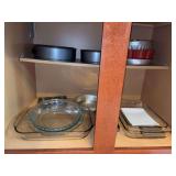 Contents of lower kitchen cabinet - PYREX glass casseroles, bakeware and more